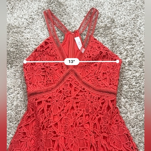 ASTR Red Orange Ladder Detail Crochet Lace Lined Sleeveless Mini Dress Womens XS - Picture 16 of 16